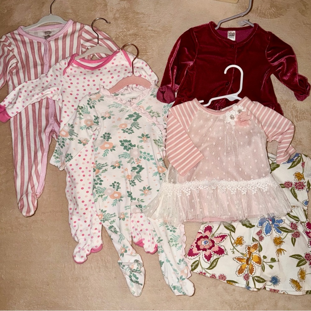 Bundle Lot Baby Girl Clothes 6-9 Month Outfit Sleeper Dress Sweater 6 Pc Spring